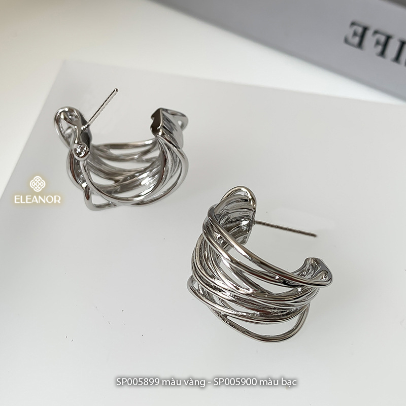 Bông tai nữ chuôi bạc 925 Eleanor Accessories viền dạng sợi mảnh đan nhau phụ kiện trang sức 5899