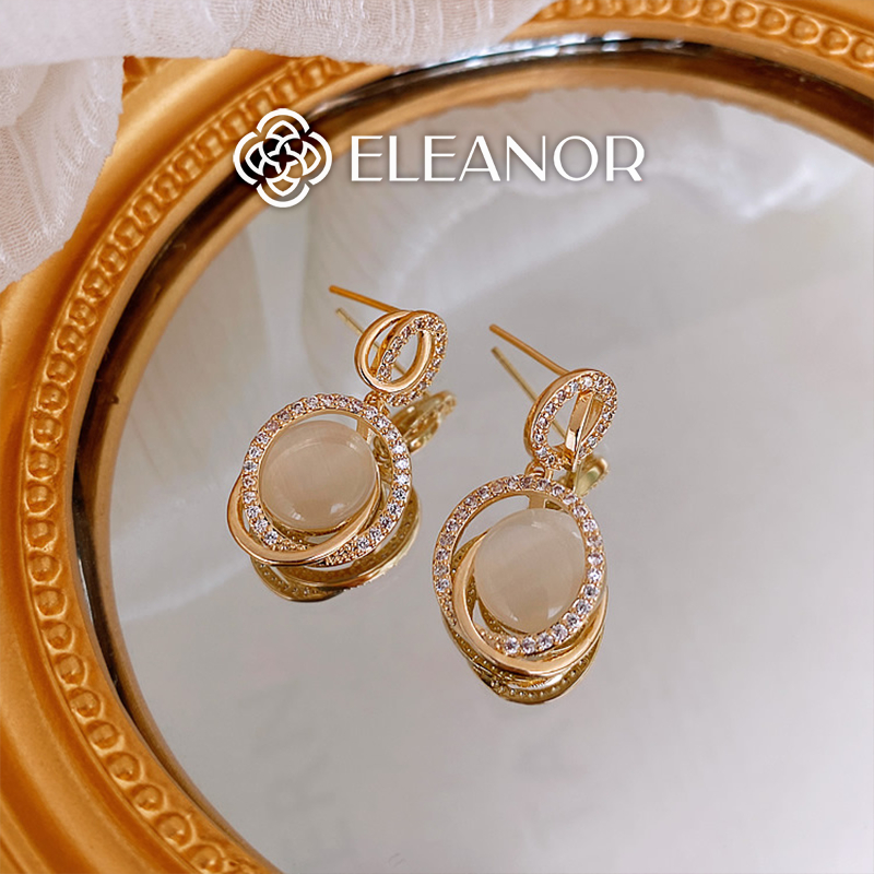 Bông tai nữ chuôi bạc 925 Eleanor Accessories dáng tròn đính đá mắt mèo phụ kiện trang sức 5904