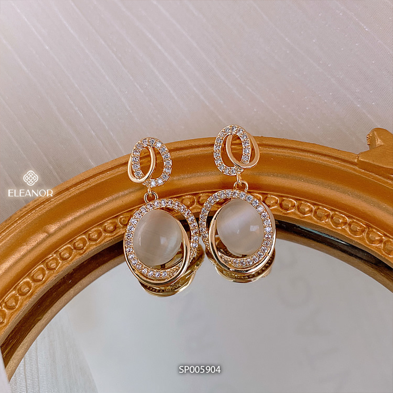 Bông tai nữ chuôi bạc 925 Eleanor Accessories dáng tròn đính đá mắt mèo phụ kiện trang sức 5904