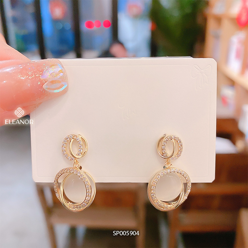 Bông tai nữ chuôi bạc 925 Eleanor Accessories dáng tròn đính đá mắt mèo phụ kiện trang sức 5904