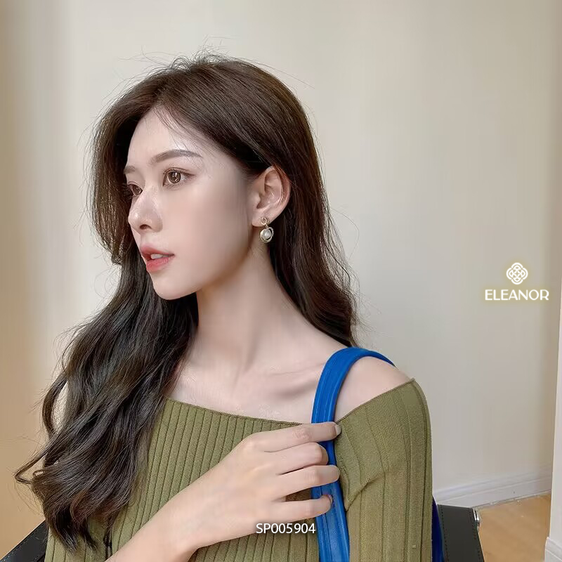 Bông tai nữ chuôi bạc 925 Eleanor Accessories dáng tròn đính đá mắt mèo phụ kiện trang sức 5904