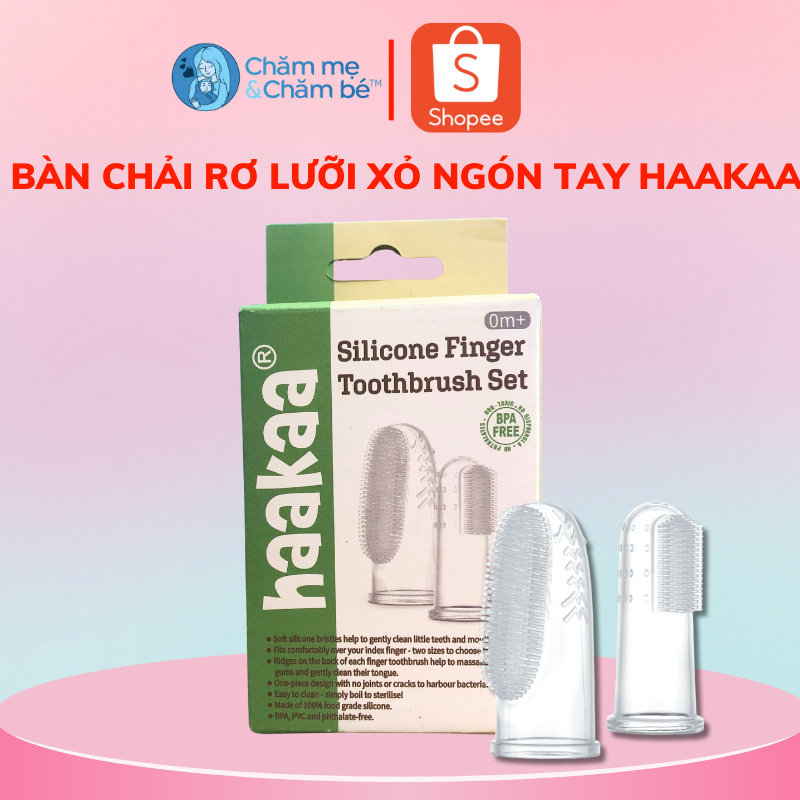 Bàn chải rơ lưỡi, tưa lưỡi cho bé gắn ngón tay siicone Haakaa. Hộp 2 chiếc Size S và Size L