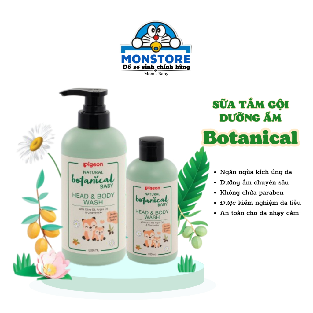 Sữa tắm gội Pigeon Natural Botanical, làm sạch và nuôi dưỡng tóc, cho da bé ẩm mượt 200ml/500ml