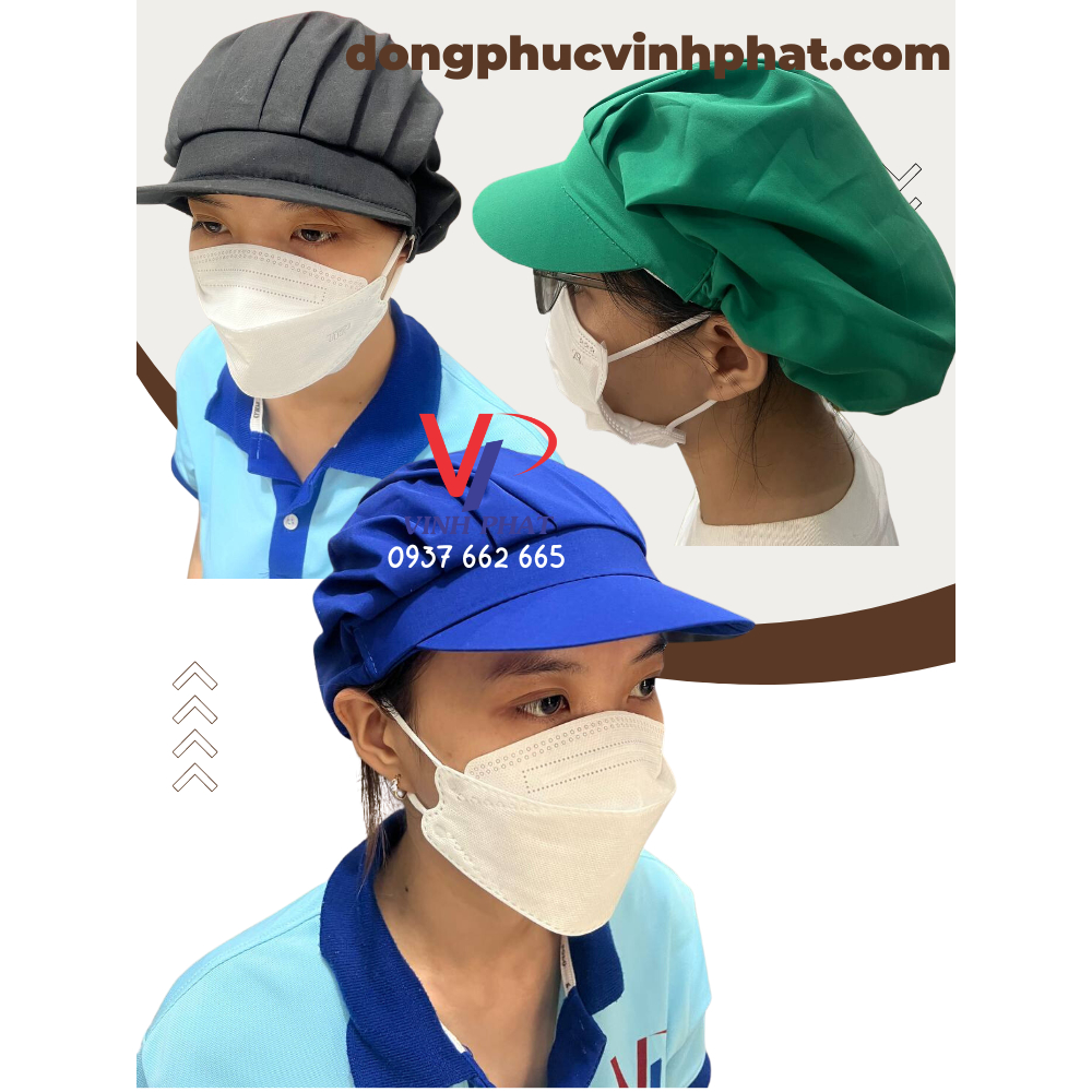 Mũ Nón Vải Ngắn Nhiều Màu Trùm Tóc Công Nhân Thực Phẩm, Thủy Sản Form Ngắn Vải Đẹp Giá Rẻ  - Hình Thật