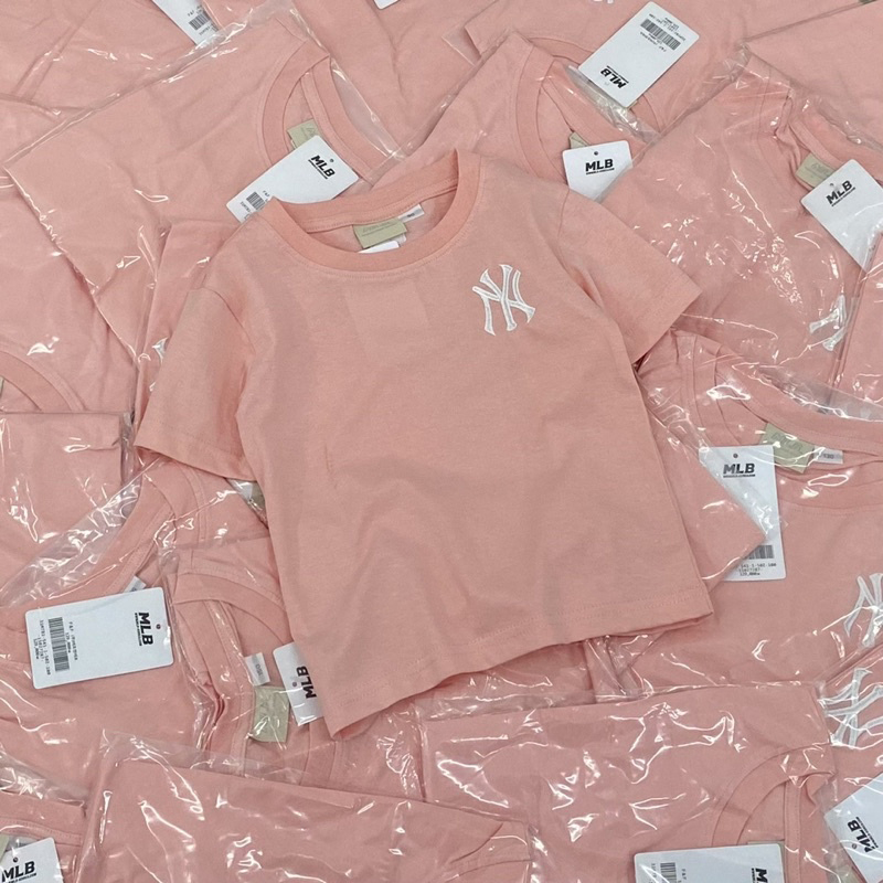Áo cộc tay trơn thêu logo NY M.LB cho bé trai bé gái size từ 12-35 cân