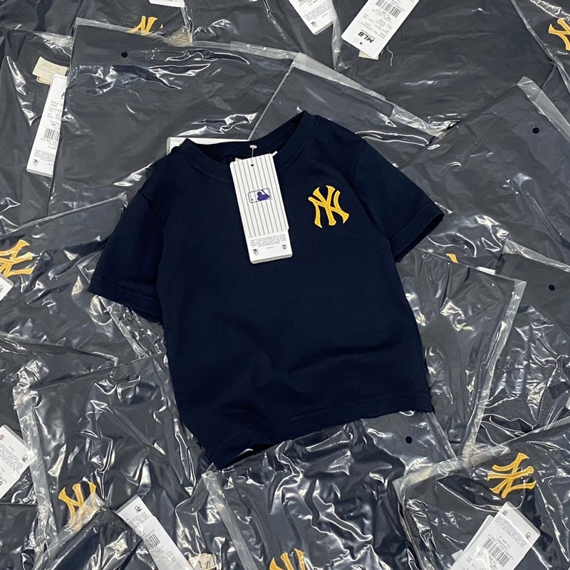 Áo cộc tay trơn thêu logo NY M.LB cho bé trai bé gái size từ 12-35 cân