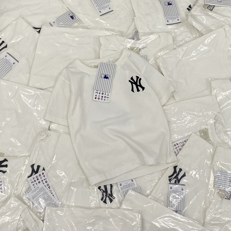 Áo cộc tay trơn thêu logo NY M.LB cho bé trai bé gái size từ 12-35 cân