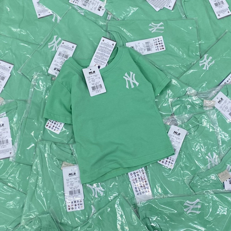 Áo cộc tay trơn thêu logo NY M.LB cho bé trai bé gái size từ 12-35 cân
