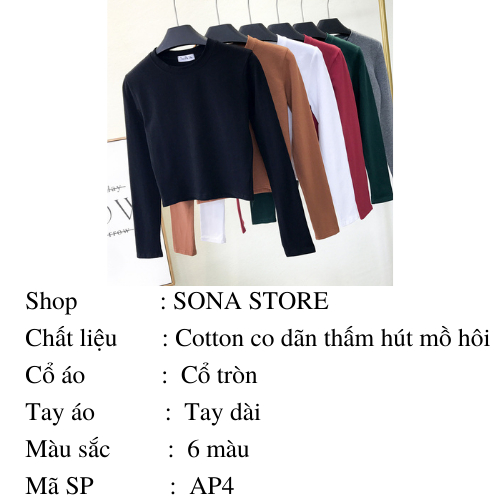 Áo phông nữ thun cotton croptop chất đẹp dáng ôm body dài tay Hàn quốc cao cấp sang chảnh siêu mềm mịn thoáng khí AP4