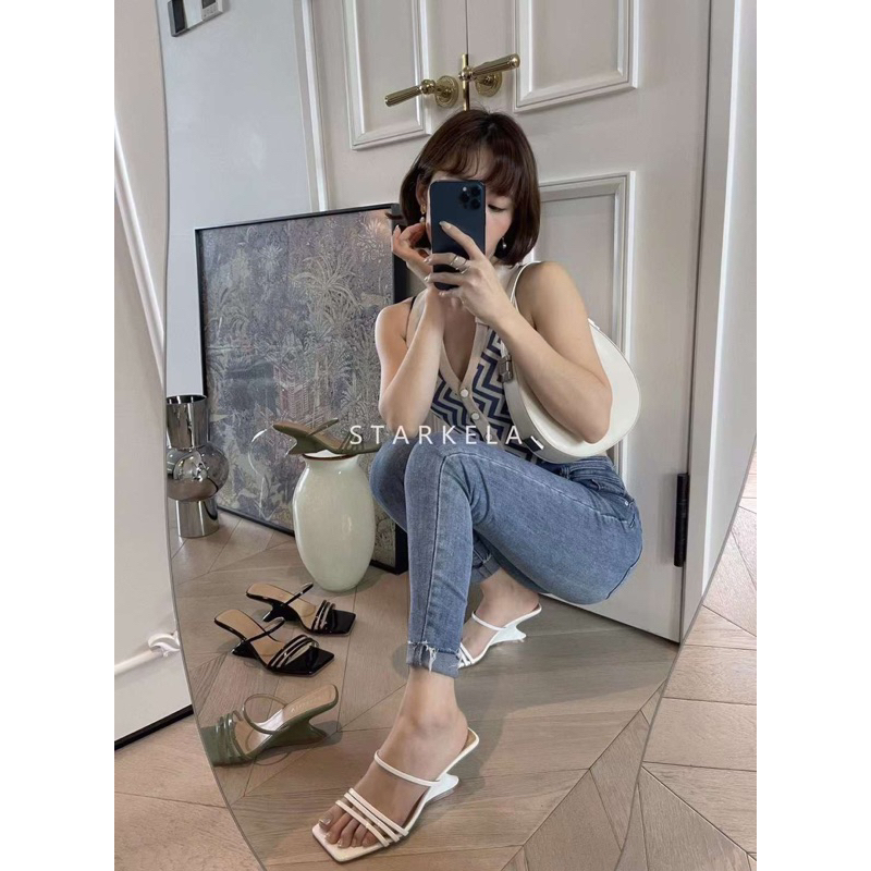 Dép cao gót nữ- Guốc Stakela fullbox siêu chảnh 2 màu