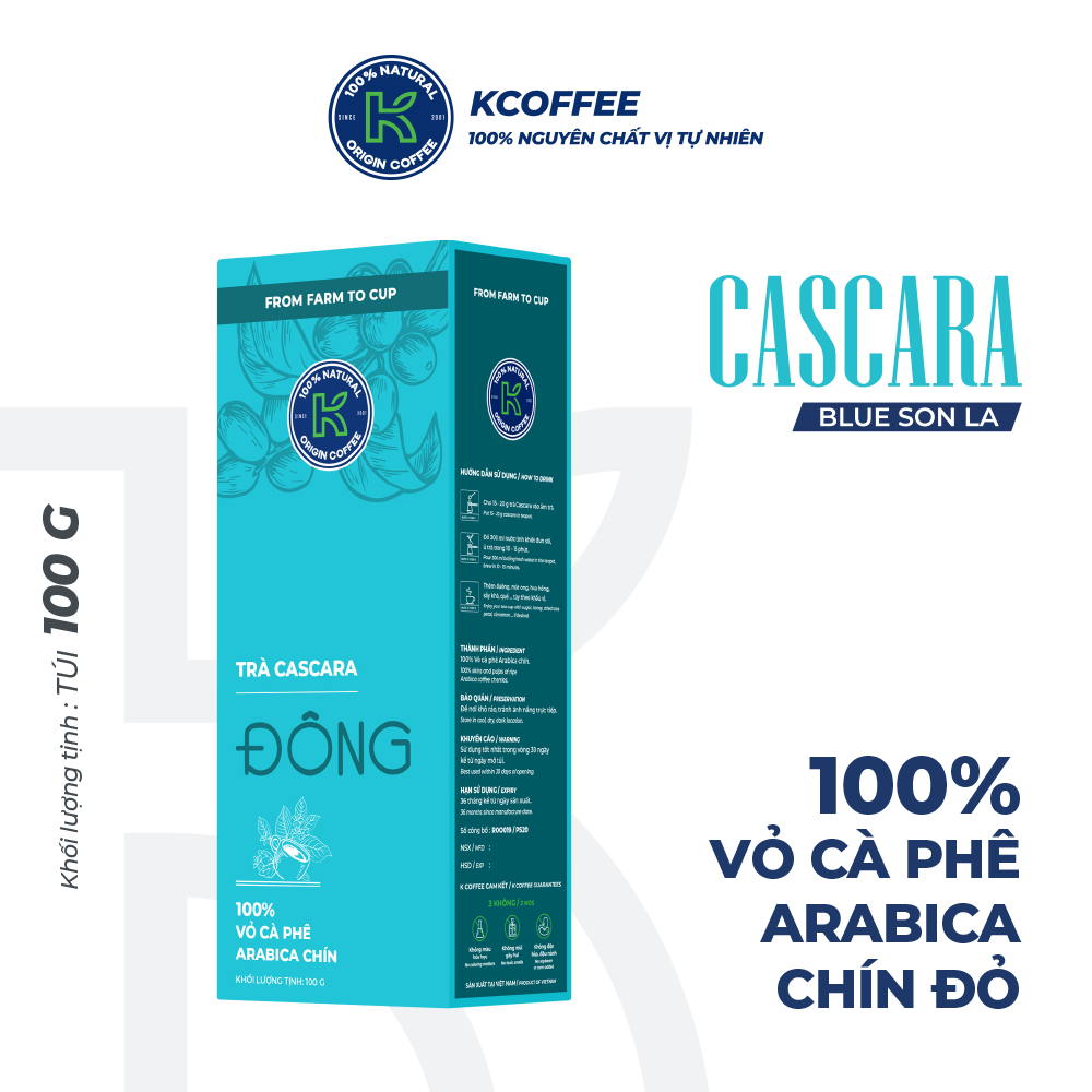 Trà Vỏ Cà Phê Trà Cascara Hộp 100g - Trà Làm Từ Vỏ Hạt Cà Phê Arabica Chín Đỏ Blue Sơn La