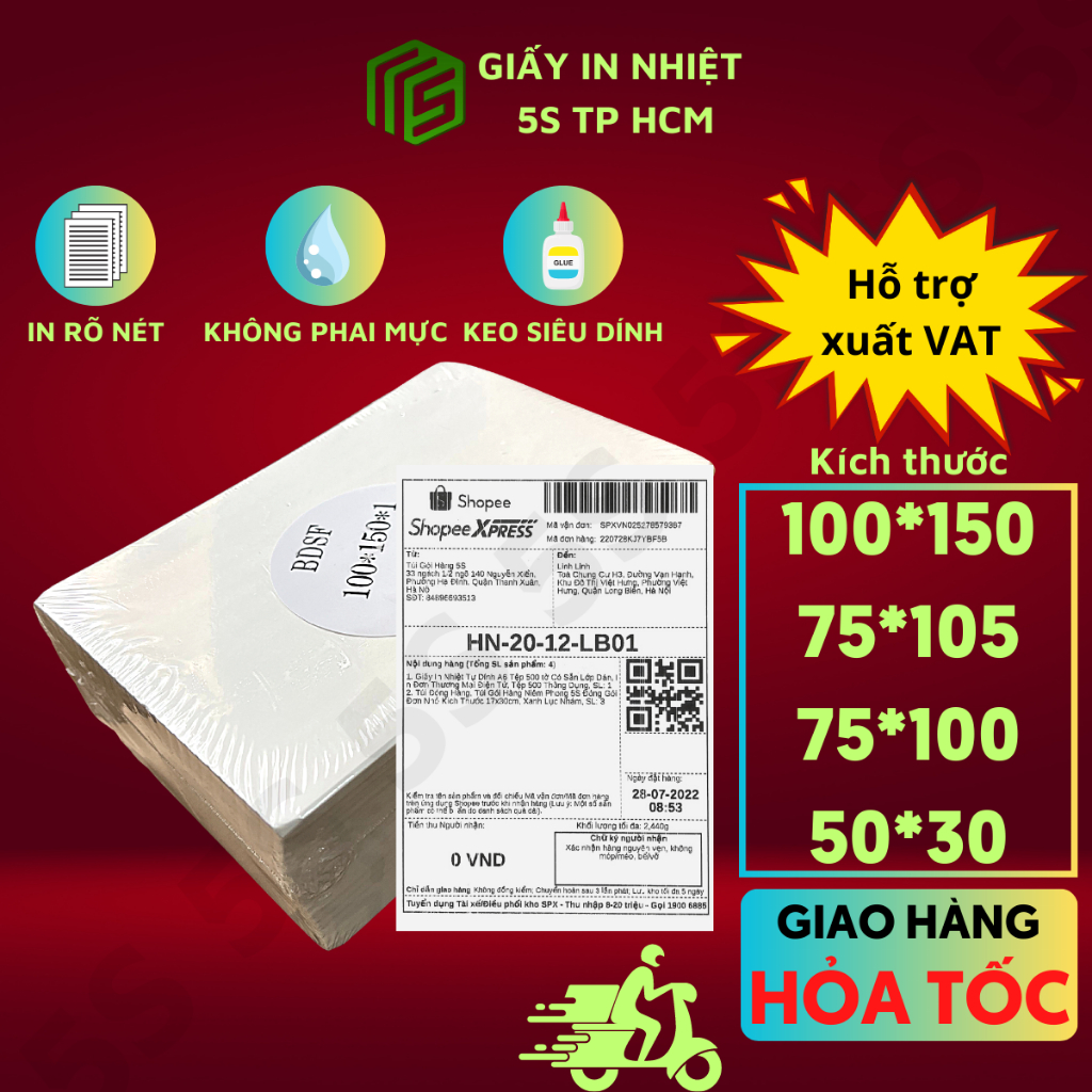 Giấy In Nhiệt Tự Dính Tệp 500 Tờ A6 Khổ 100x150mm, Giay In Nhiet In Đơn Hàng, BIll Đóng Hàng SIêu Rẻ