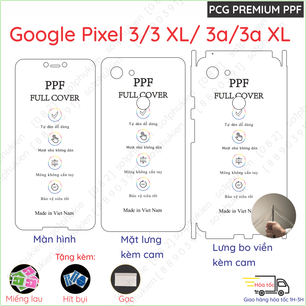 Dán PPF Google Pixel 3/ Pixel 3 XL/ Pixel 3a / Pixel 3a XL loại trong, nhám dành cho màn hình, mặt lưng, full viền