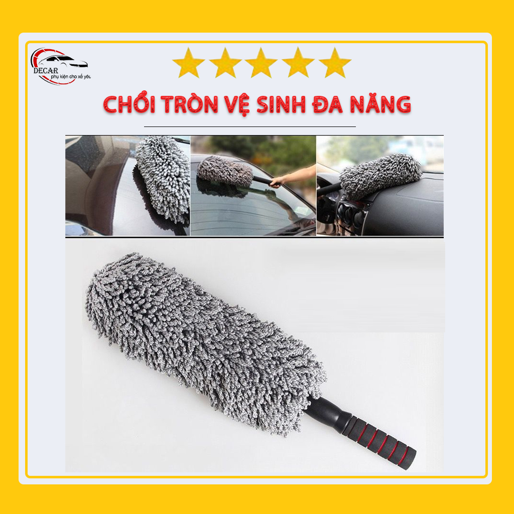 Chổi tròn lau bụi bằng sợi quang dầu Polime tổng hợp cao cấp, cán dài kim loại , cây quét dọn vệ sinh nội thất cho xe hơ