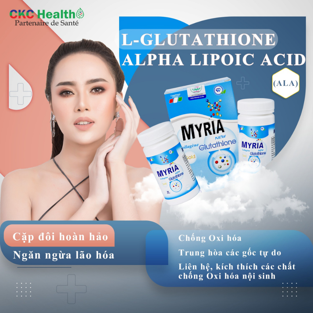 Viên uống trắng da MYRIA Nhập khẩu Pháp với thành phần Glutathione & Collagen giảm thâm nám, cân bằng nội tiết