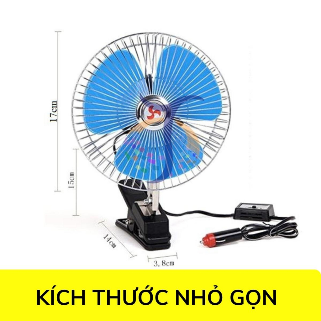 Quạt Kẹp Ô Tô xe Tải xe khách 12V - 24V Quạt xe Tải Cánh Xanh, lồng Sắt, Quạt kẹp Bình Ác Quy
