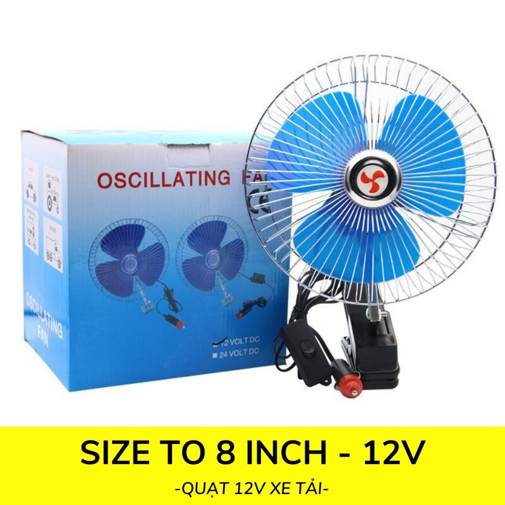 Quạt Kẹp Ô Tô xe Tải xe khách 12V - 24V Quạt xe Tải Cánh Xanh, lồng Sắt, Quạt kẹp Bình Ác Quy
