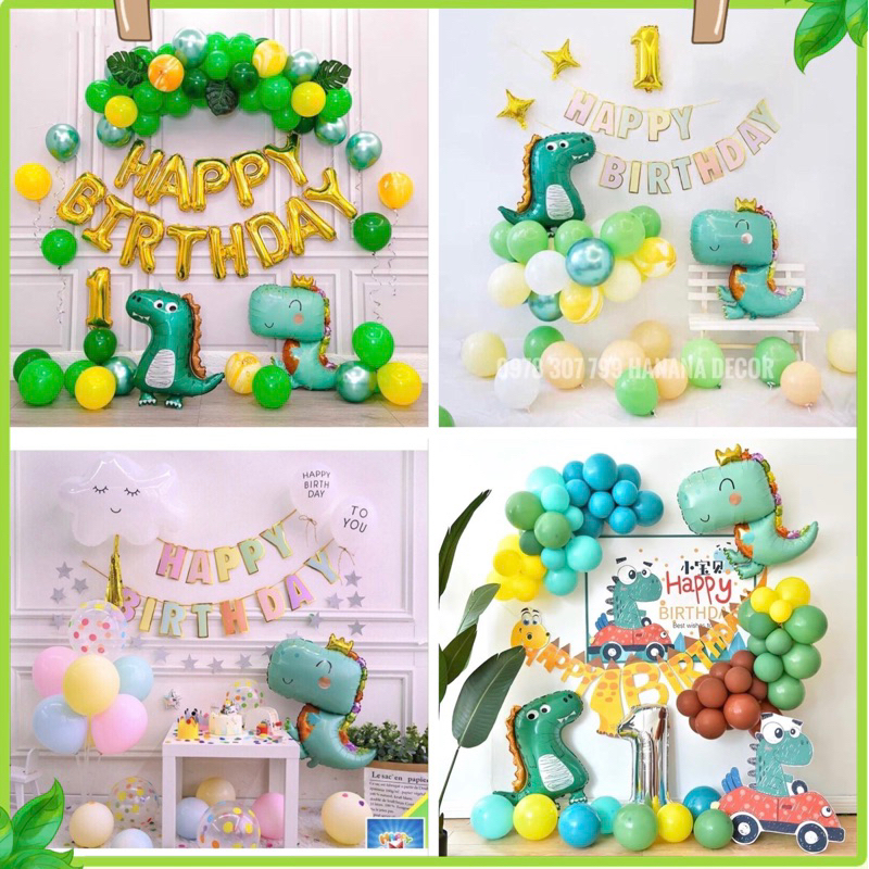 Set bóng trang trí sinh nhật hình khủng long xanh