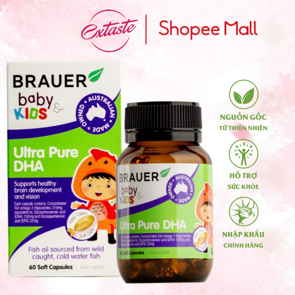 Viên uống bổ sung DHA Brauer Baby & Kids Ultra Pure phát triển não bộ cho trẻ 7 tháng tuổi (60 viên)