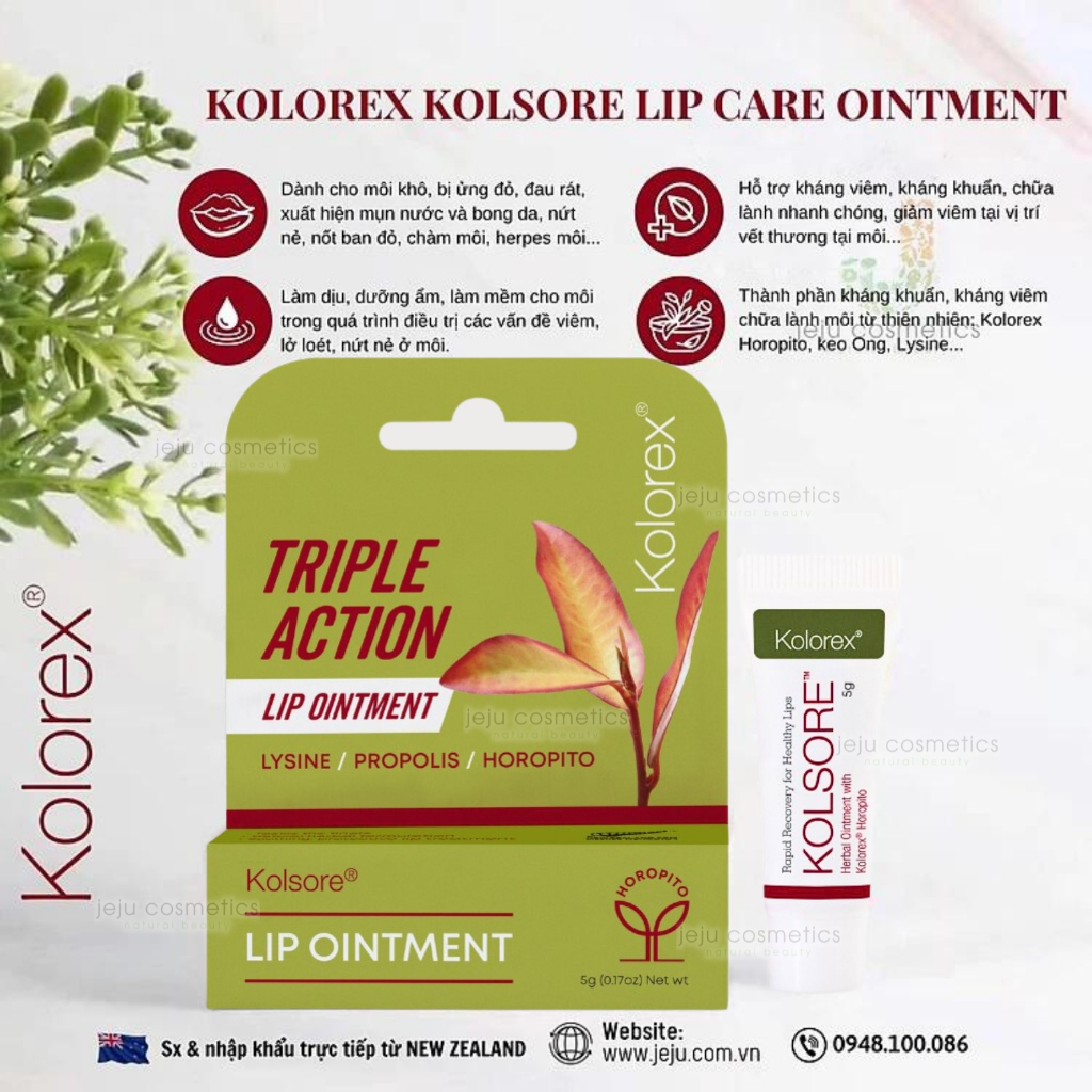 Kem Chàm Môi, Loét Môi, Nứt Nẻ Môi Herpes Môi Kolorex Kolsore Lip Care Ointment