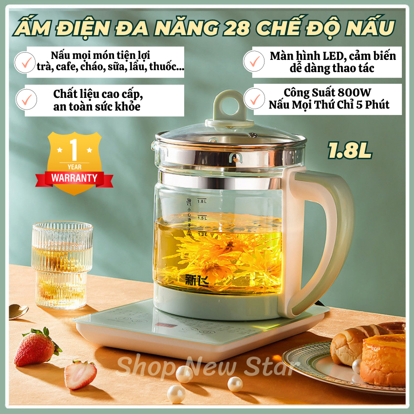 Ấm pha trà 1.8L đa năng ,ấm kèm bếp siêu tiện dụng dành cho gia đình, Bảo Hành Chính Hãng