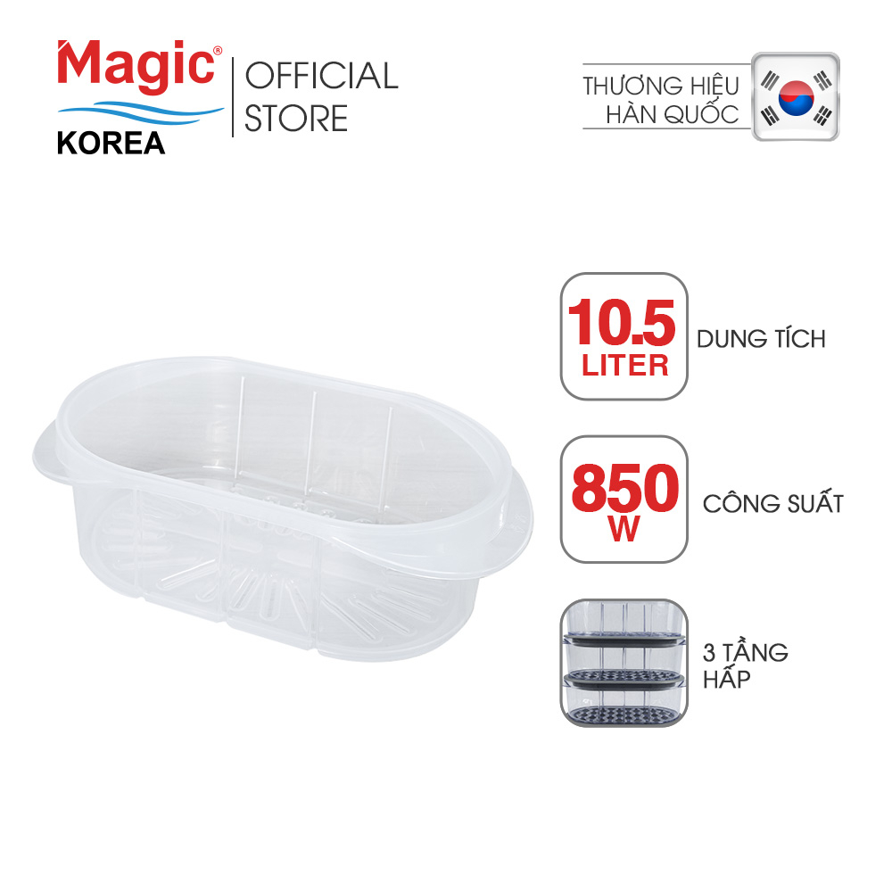 Máy hấp thực phẩm 3 tầng Magic Korea A61,10.5L hấp cùng lúc 2 con gà 1.2kg,tự động ngắt điện,bảo hành chính hãng
