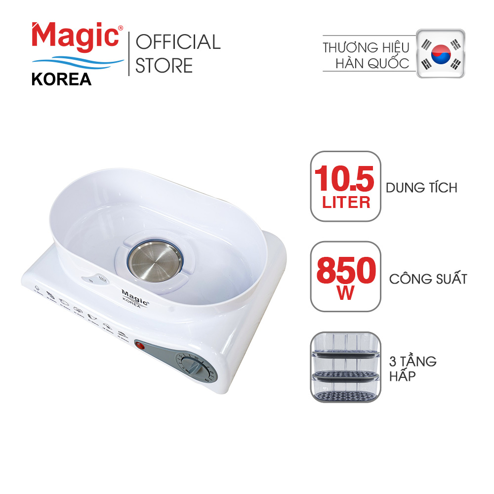 Máy hấp thực phẩm 3 tầng Magic Korea A61,10.5L hấp cùng lúc 2 con gà 1.2kg,tự động ngắt điện,bảo hành chính hãng