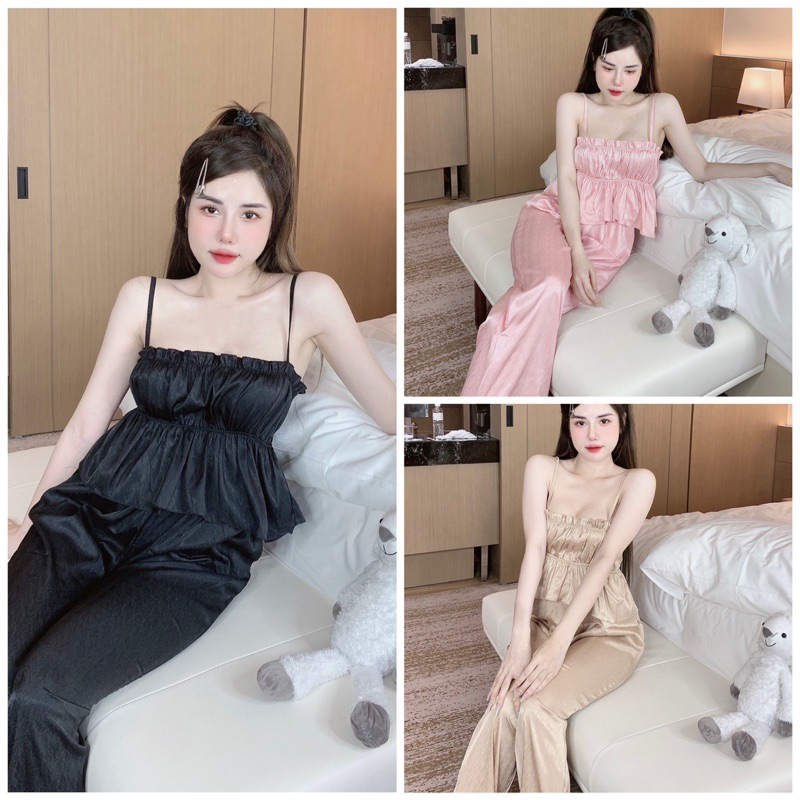 Đồ bộ tiểu thư, đồ ngủ dễ thương, chất liệu lụa xước thoáng mát
