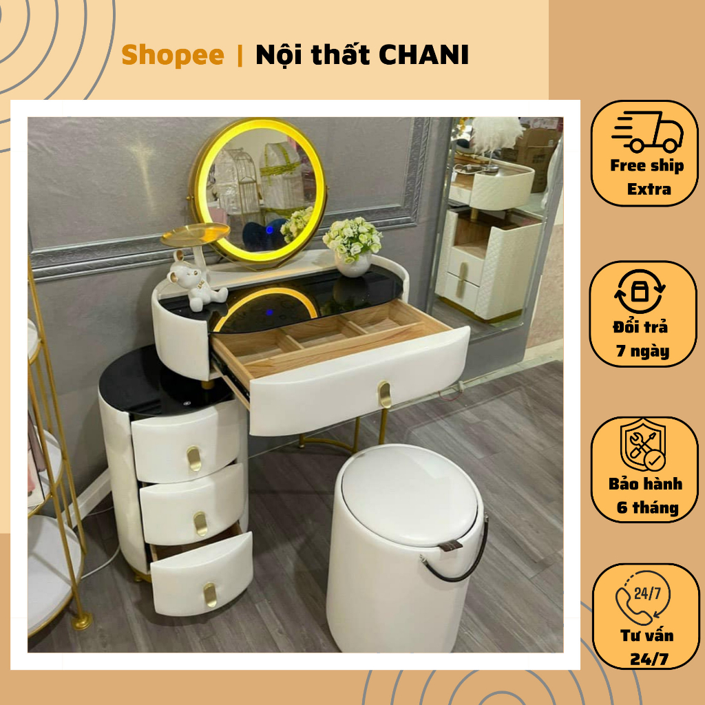 Bàn trang điểm, bàn phấn nhập khẩu đủ bộ có ghế và gương led cảm biến - Mã TN15 - Nội Thất Chani