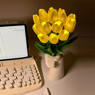  Bó 10 cành hoa tulip đèn led phát sáng hoa lụa giả kèm nơ xinh Decor trang trí nhà cửa  không kèm pin  