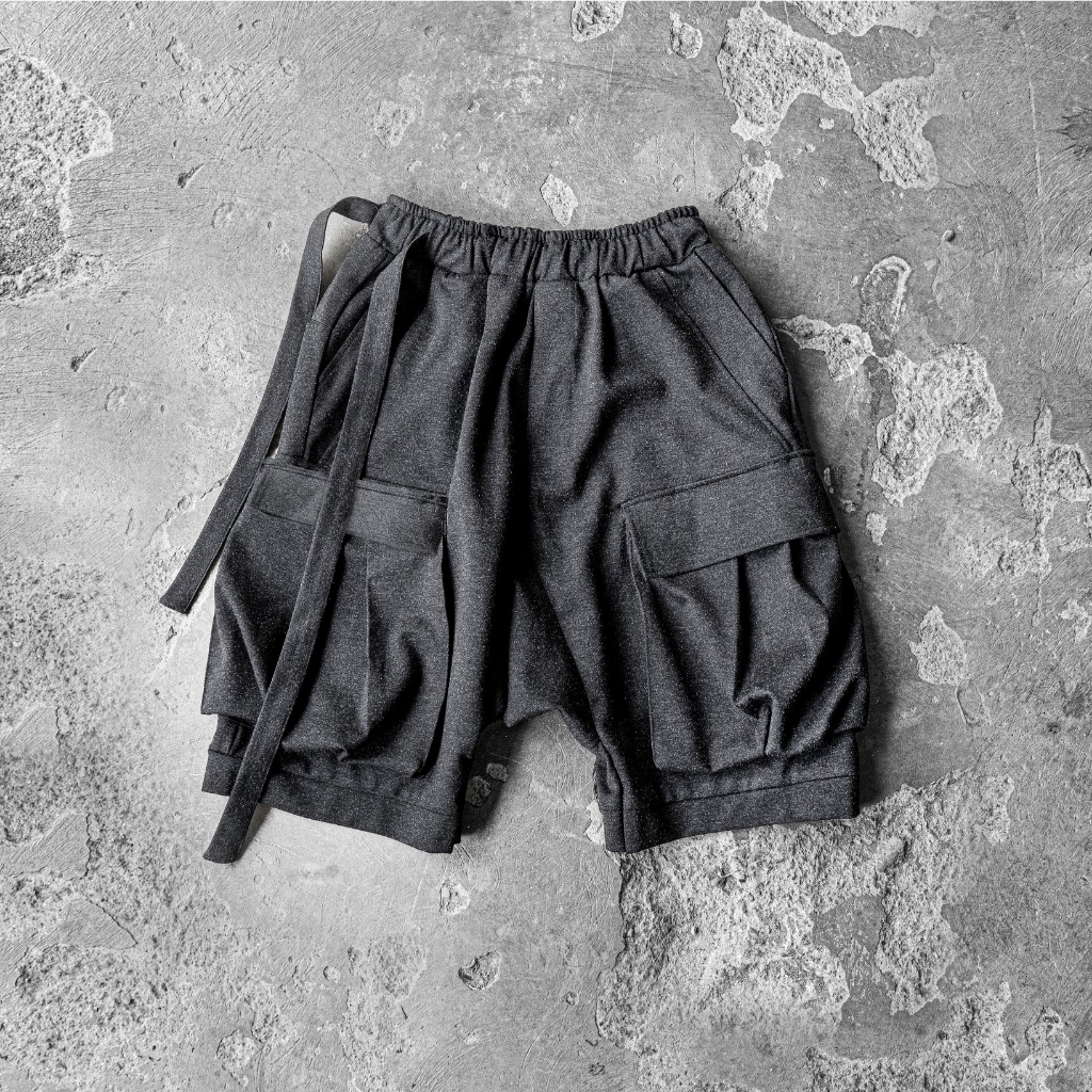 Quần short nam nữ 12.DESTINY chi tiết đua ngựa đũng tụt chất liệu umi hàn màu ghi