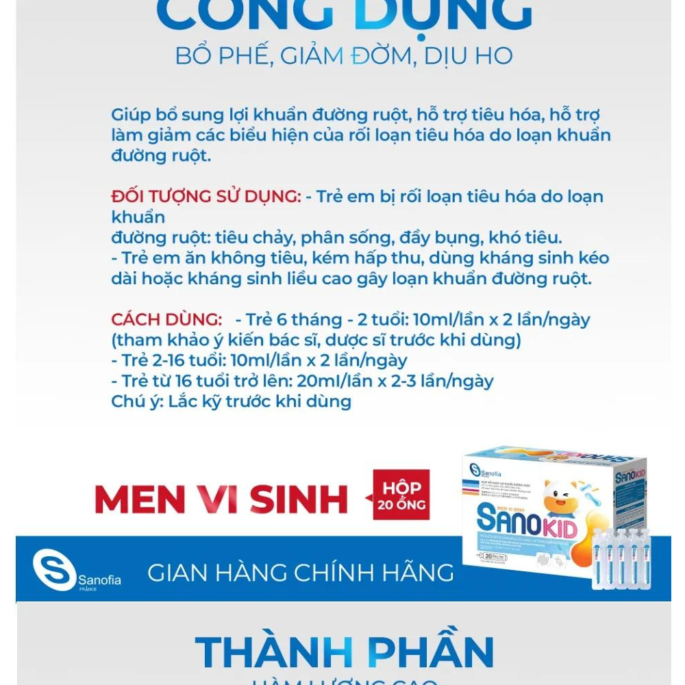 Men vi sinh SANOKID - Bổ sung vi khuẩn có lợi