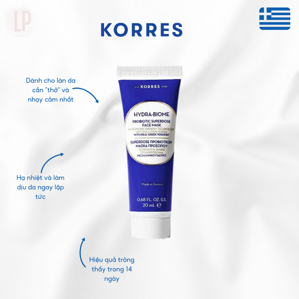 Mặt nạ sữa chua Hy Lạp Korres Hydra-Biome Probiotic Facemask cho da thường cấp ẩm sâu