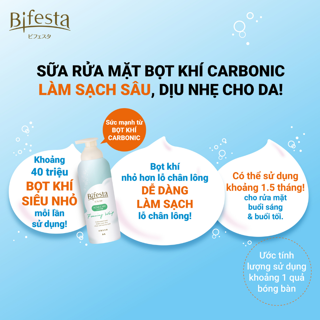 Sữa rửa mặt dạng bọt sạch sâu ngăn ngừa mụn Bifesta Foaming Whip ACNE CARE 180G
