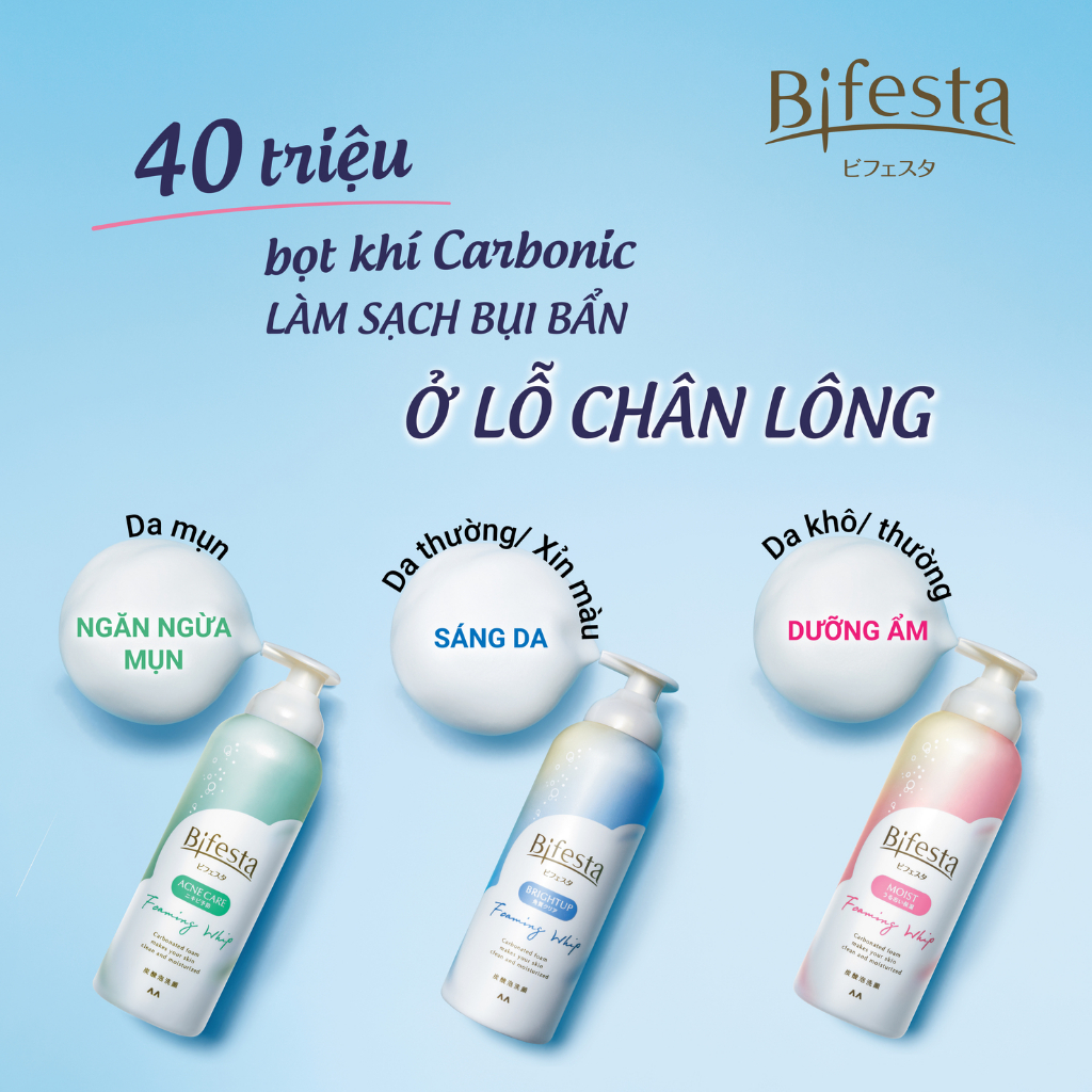 Sữa rửa mặt dạng bọt sạch sâu ngăn ngừa mụn Bifesta Foaming Whip ACNE CARE 180G