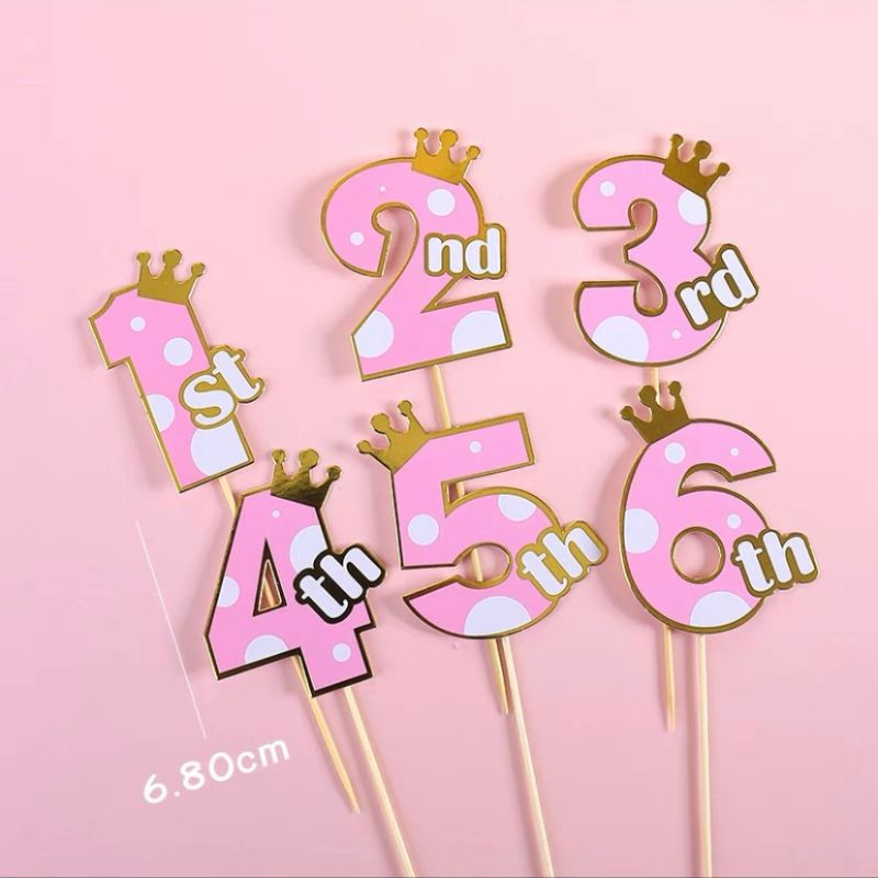 Bộ cắm giấy số hồng 1-6 năm tuổi trang trí bánh kem