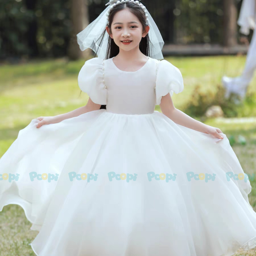 Váy Công Chúa Poopi Dáng Dài Xòe Bồng Màu Trắng Dễ Thương Cho Bé Mặc Đi Chơi Đi Tiệc