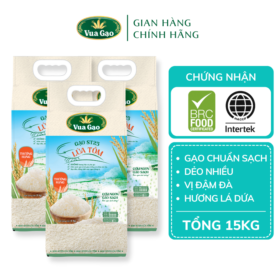 Combo 3 Túi Gạo ST25 Lúa Tôm 5kg – Thương hiệu Vua Gạo - Tổng 15kg