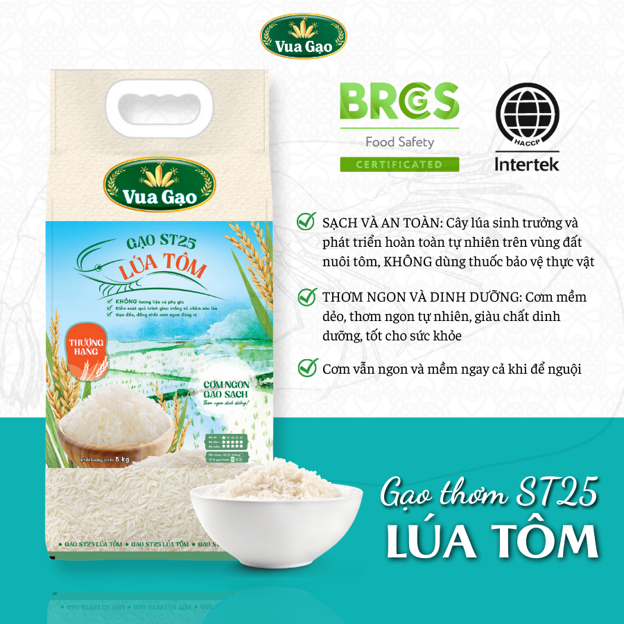 Combo 4 Túi Gạo ST25 Lúa Tôm 5kg – Thương hiệu Vua Gạo - Tổng 20kg