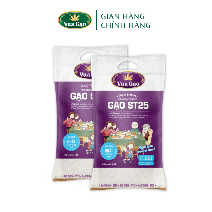 Combo 2 Túi Gạo ST25 2kg - Chính Hãng Vua Gạo (Cam Kết Date Mới) - Tổng 4kg