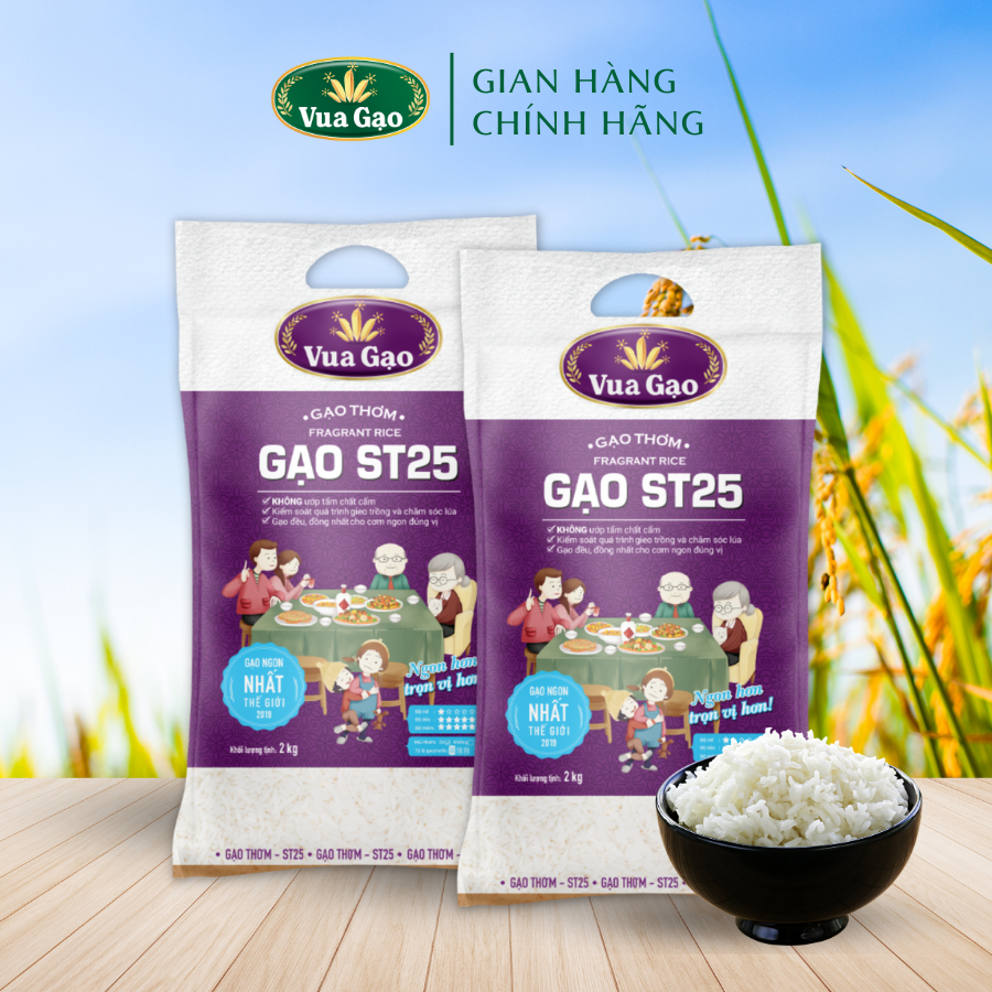 Combo 2 Túi Gạo ST25 2kg - Chính Hãng Vua Gạo (Cam Kết Date Mới) - Tổng 4kg