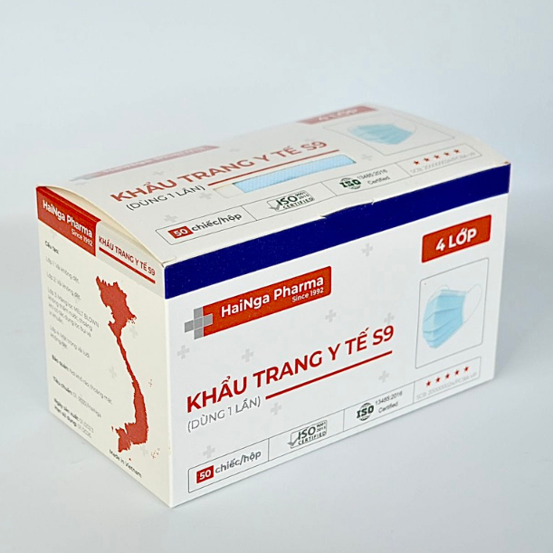 Khẩu Trang Y Tế 4 Lớp Kháng Khuẩn VietHung Pharma, Màu Trắng và Xanh, Giúp Diệt Nấm Mốc, Bụi Mịn, Hộp Khẩu Trang 50 Cái