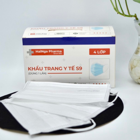 Khẩu Trang Y Tế 4 Lớp Kháng Khuẩn VietHung Pharma, Màu Trắng và Xanh, Giúp Diệt Nấm Mốc, Bụi Mịn, Hộp Khẩu Trang 50 Cái