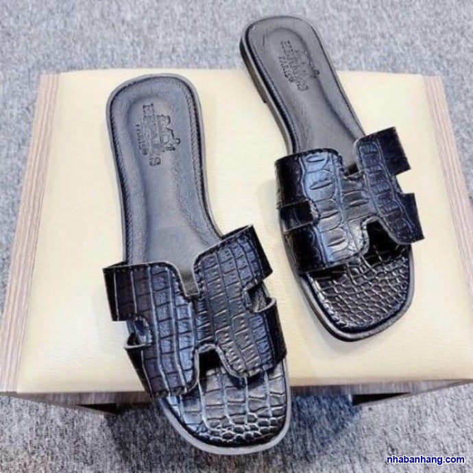 Dép chữ h dép lê nữ thời trang quai ngang đen bóng da rắn sang chảnh quý phái