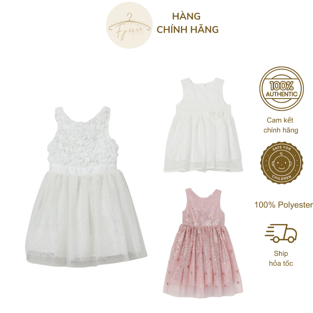 Váy ren bé gái chính hãng HM, đầm công chúa ren chất polyester đẹp cho bé 18-24 tháng tuổi Auth