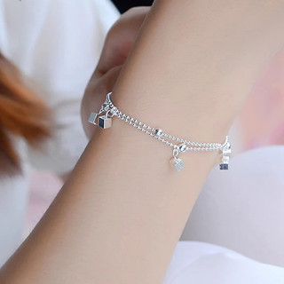 Vòng tay nữ lắc tay dây đôi cườm bi dễ thương xi bạc 925 trắng sáng style hàn quốc khuyến mãi