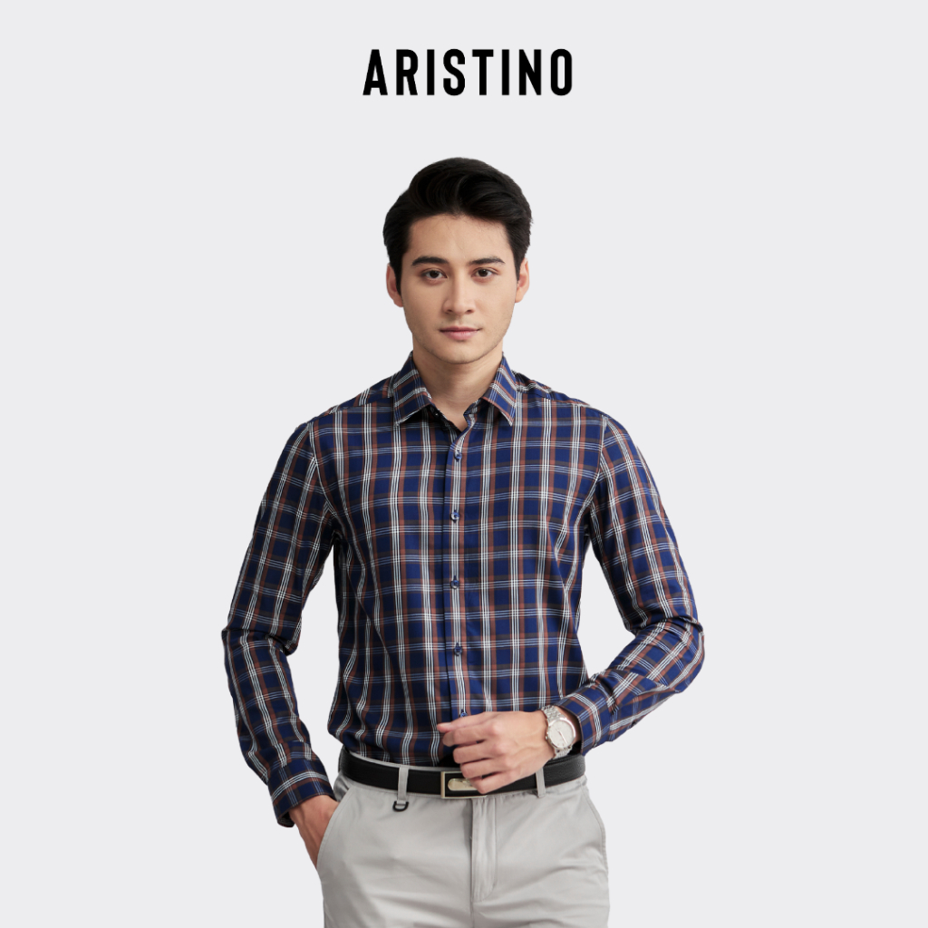 Áo sơ mi nam dài tay ARISTINO dáng Slim fit ôm vừa, họa tiết xanh lá kẻ thanh lịch, hiện đại - ALS14602