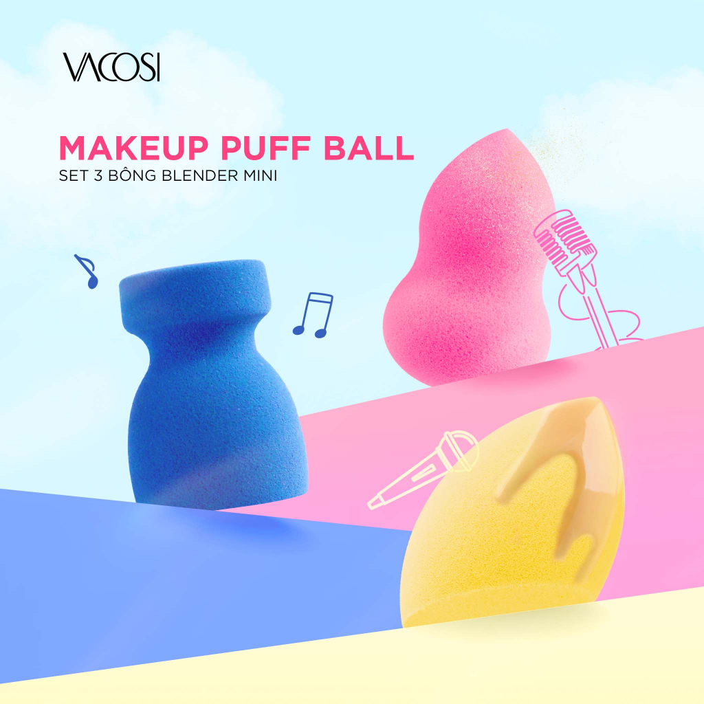 Set 3 Bông Blender Mini - VACOSI Portable Mini Makeup Puff Ball