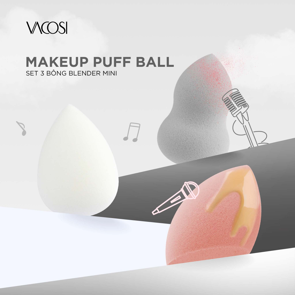 Set 3 Bông Blender Mini - VACOSI Portable Mini Makeup Puff Ball