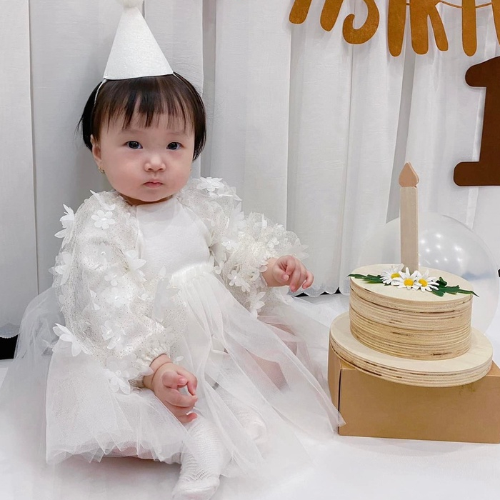 Váy tay bồng công chúa tiểu thư Hàn Quốc váy trắng phối ren xinh xắn tay đính hoa cho bé gái 0-5 tuổi